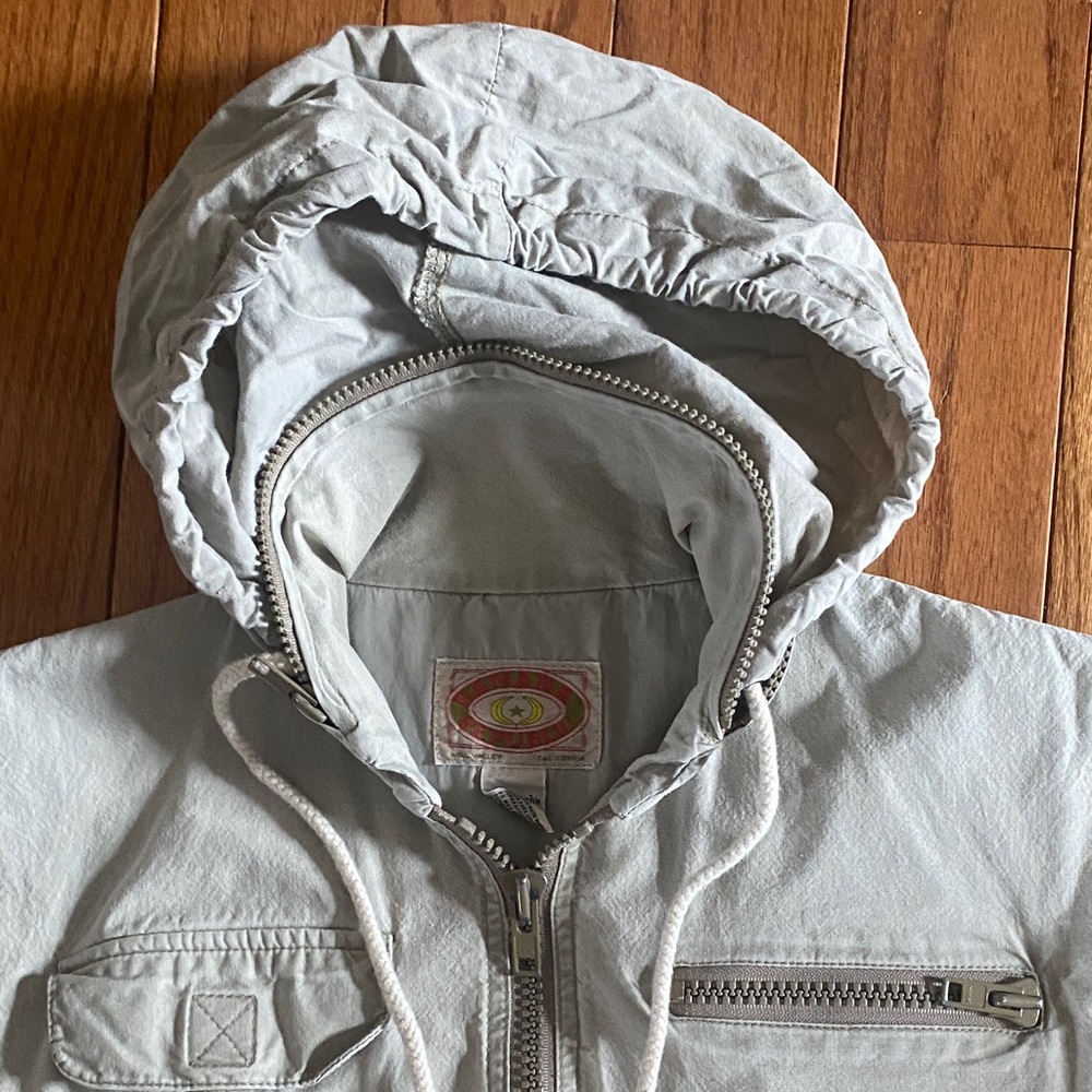 Vintage Banana Republic Safari Utility Vest Hidden Hood Khaki Cotton 80s S - Picture 9 of 12